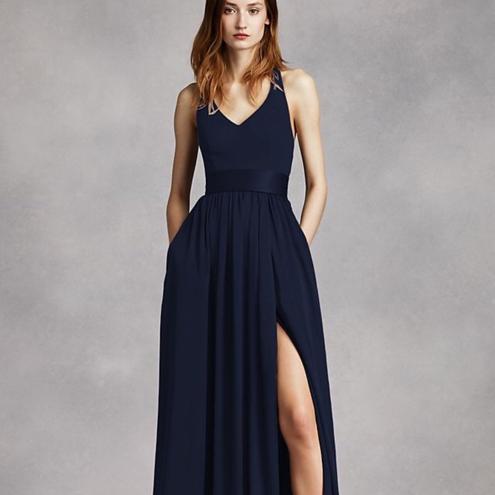 V Neck Halter Gown with Sash